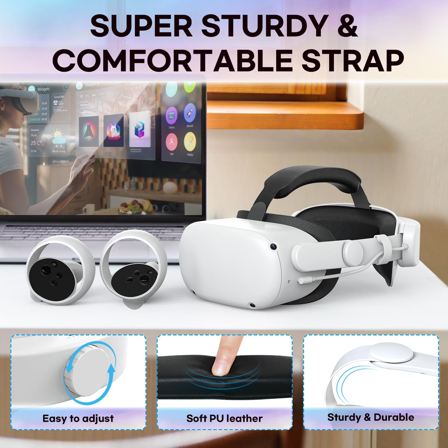 Battery Head Strap Compatible with Oculus Quest 2 Accessories, Built-in 6000mAh Battery for Meta Quest 2 Adjustable Elite Strap Replacement Accessories for Oculus/Meta Quest 2
