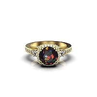 14k Solid Gold Natural Black Opal Ring Wedding Engagement Gift For Women And Girls