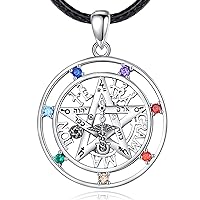 Vito Sterling Silver Tetragrammaton Necklace for Women Men, Abalone Shell 18k Gold Plated Pentagram Pendant, Wiccan Protection Amulet Pentacle Star Jewelry Gift for Wife Husband, 24