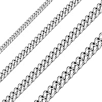 Solid Stainless Steel Cuban Chain Necklace For Men and Women Waterproof Curb Link Necklace Chain-Widths 3.5mm 5mm 7mm 9mm-Chain Lengths 16