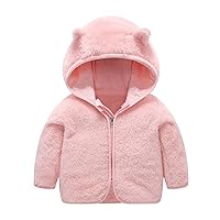 Toddler Boys Girls Hooded Jacket Fleece Hoodies Cute Bear Ear Winter Warm Solid Color Coat Fuzzy Warm Thick Clothes