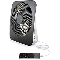 Treva 10-Inch Portable Desk Battery Fan, Powered by Battery and/or AC Adapter - Air Circulating with 2 Cooling Speeds, With Built In USB Charging Port