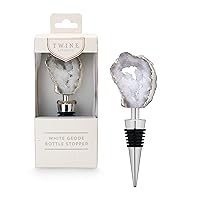 Twine White Geode Bottle Stopper, Crystal Wine Bottle Stopper, Fits Standard Wine Bottles, Geode, Stainless Steel, Silicone, Set of 1