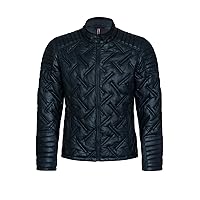 Men's Black Puffer Leather Quilted Warm Lambskin Jacket