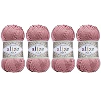 100% Microfiber Acrylic Alize Diva Silk Effect Knitting Sport Crochet Yarn Lot of 4 Ball skeins 400gr 1532yds Color (354 Rose)