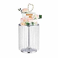 12in Dia Acrylic Chandelier Metal Round Cake Stand with Crystal Pendants and Beads, Used for Christmas Wedding Party Dessert Cake Display Stand Desktop Décor, 16