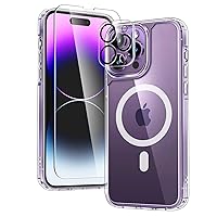 TAURI 5 in 1 for iPhone 14 Pro Max Case Magnetic Clear, with 2X Screen Protectors + 2X Camera Lens Protectors, [Military Grade Drop Protection] Shockproof Case for iPhone 14 Pro Max 6.7 Inch