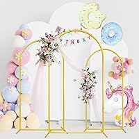 Metal Arch Backdrop Stands with Arch Covers, 4ft,5ft,6ft Gold Wedding Arch Frame Arch Backdrop Stand with White Spandex Fitted Arch Backdrop Covers and Banner/Confetti for Wedding Birthday