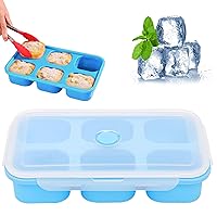 Baby Puree Freezer Tray,Baby Food Freezer Tray 6 Grids Silicone Freezer Molds Baby Teething Breastmilk Popsicle Molds No-Bpa Soup Freezer Molds with Lid and Cup Scale, Blue