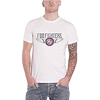 Foo Fighters T Shirt Flash Wings Band Logo Distressed Official Mens White Size