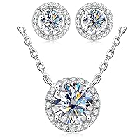 Moissanite Jewelry Set for Women, 925 Sterling Silver Solitaire Diamond Earrings and Necklace, Hypoallergenic D-E Color Moissanite Earrings/Necklace for Women Christmas Gifts
