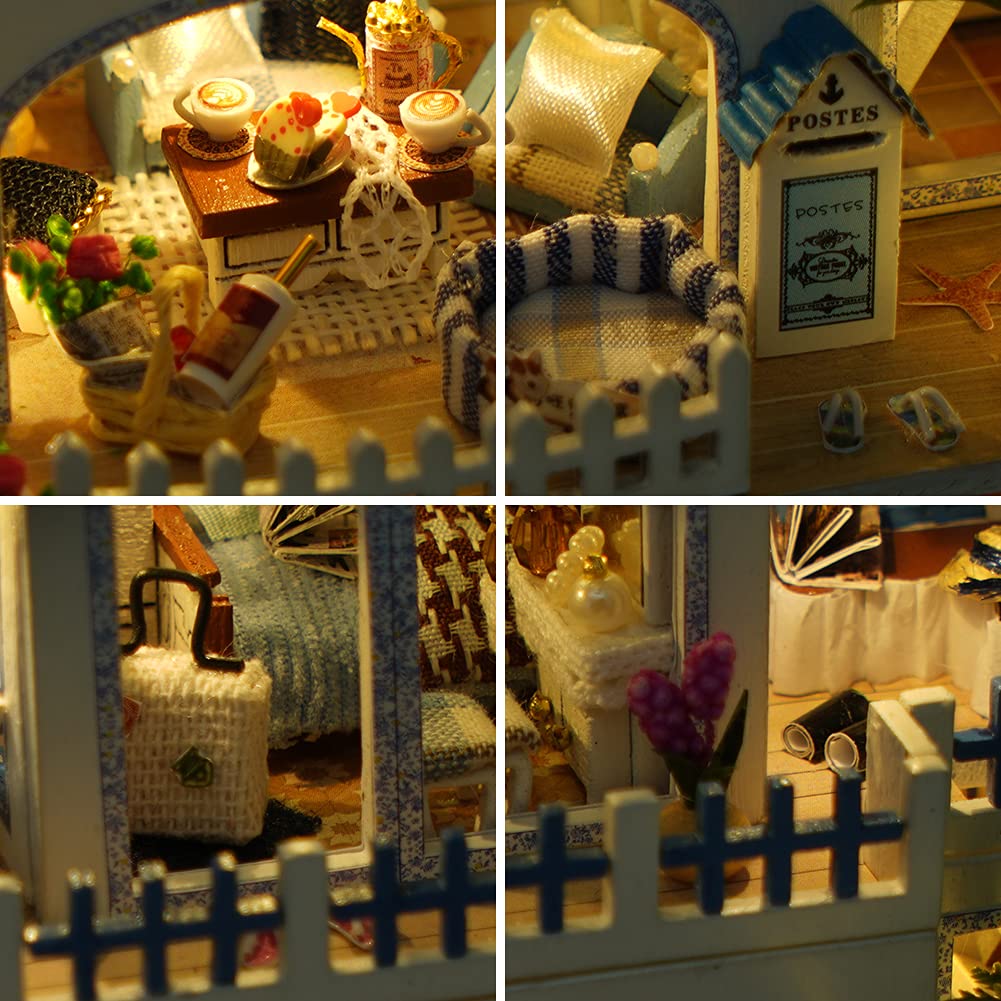 WonDerfulC Miniature Wooden Dollhouse Japanese/Seaside/Car House Market DIY Doll House Kit Villa Building 3D Model Creative Gifts for Friend and Parents (Seaside Villa) TC series