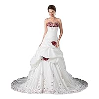 Women's Strapless Pick-up Satin Embroidery Wedding Dress Ball Gown