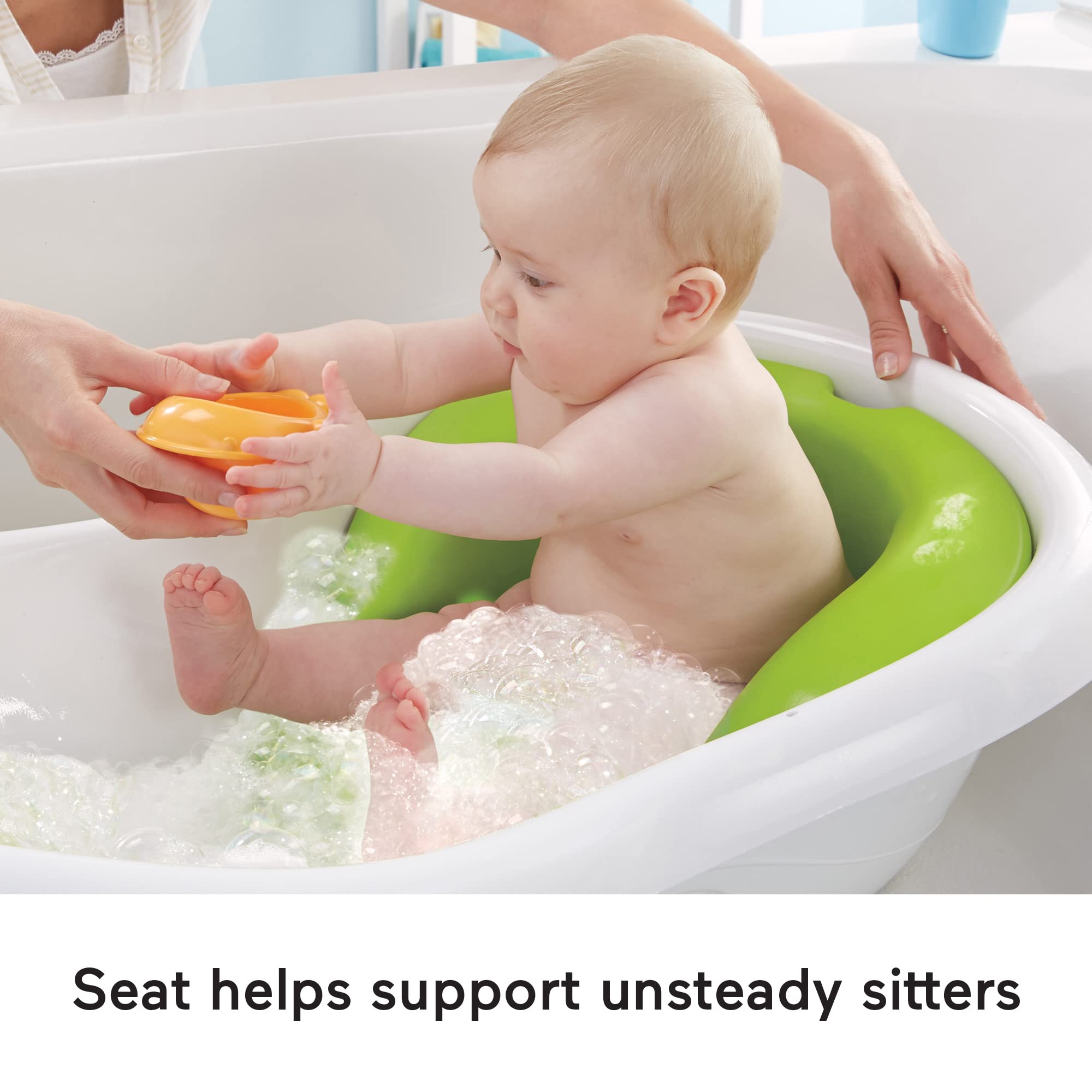Fisher-Price 4-in-1 Sling 'n Seat Tub, Green, Convertible Baby to Toddler Bath Tub with Seat and Toys