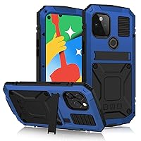 Google Pixel 4A 5G Bumper Silicone Case Military Shockproof Heavy Duty Rugged case Built-in Screen Protector Stand Cover for Google Pixel 4A 5G (Blue, Pixel 4A 5G)