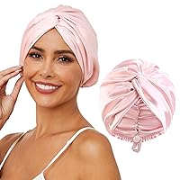 Adjustable Silk Satin Hair Bonnet for Sleeping, Double Layer Hair Wrap Sleep Cap Turban for Women Men, Curly Straight Hair Long Large Braid Unisex (Royal Pink)