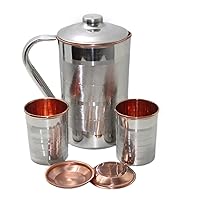 Pure Copper Pitcher Ayurveda Copper Jug Pitcher and Tumbler With Lid Copper pitcher with glass Copper jug Set Steel Copper Luxury Finish