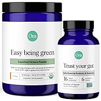 Ora Organic Gut Harmony & Green Vitality Bundle: 16 Billion CFU 6 Clinically Studied Strains for Digestive Health Vegan, 60 Capsules + Vegan, Gluten-Free, Organic Super Greens Drink, 30 Servings
