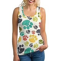 Colorful Doodle Paw Print Lightweight Tank Top for Women Racerback Workout Tops Sleeveless Athletic Running Shirts