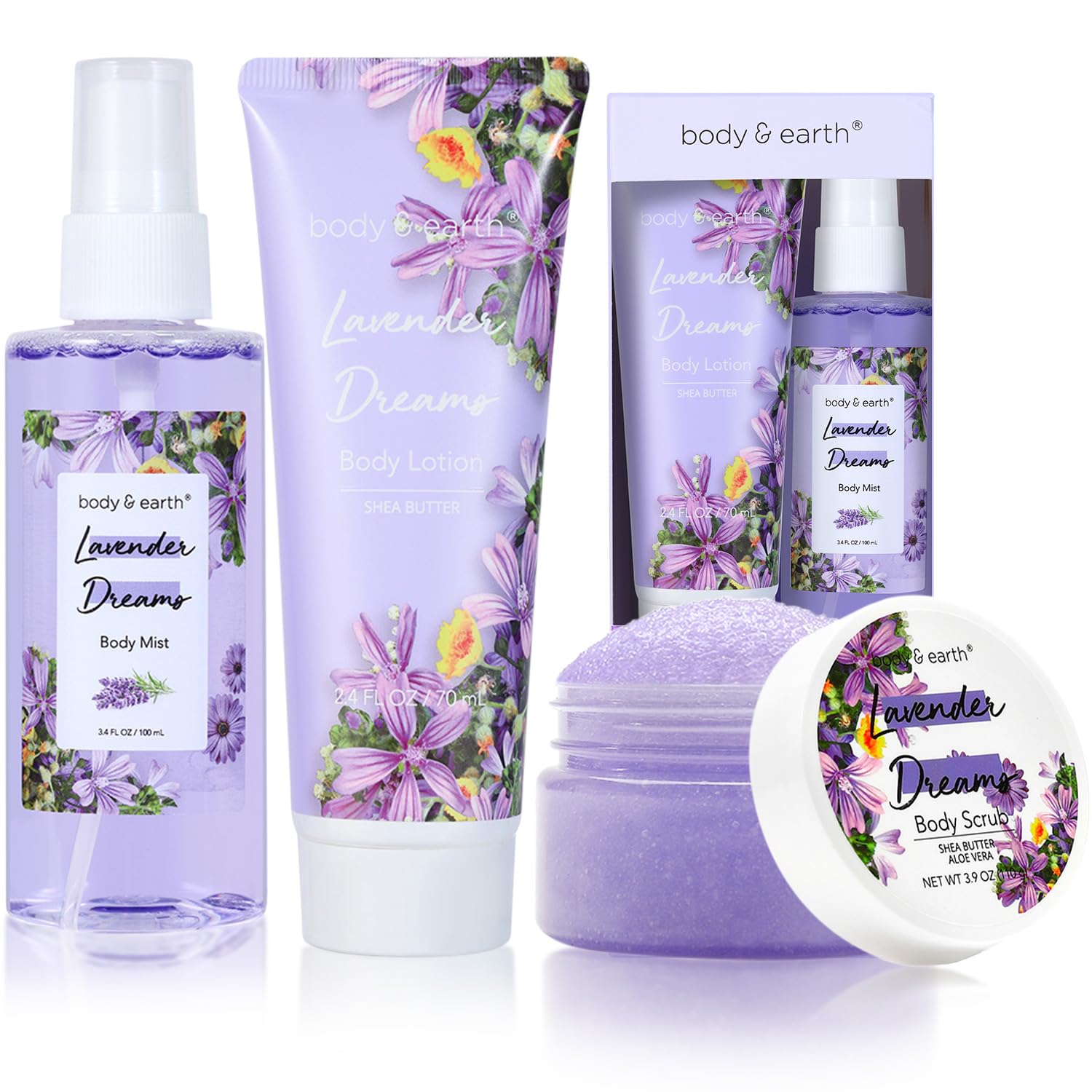 Body & Earth Body Mist Gift Set - Gift Sets for Women, Perfume, Body Lotion, and Body Scrub in a Lavender Dreams Box- Perfect Birthday Gifts for Moms, and Special Occasions,Unique Gift Ideas for Her