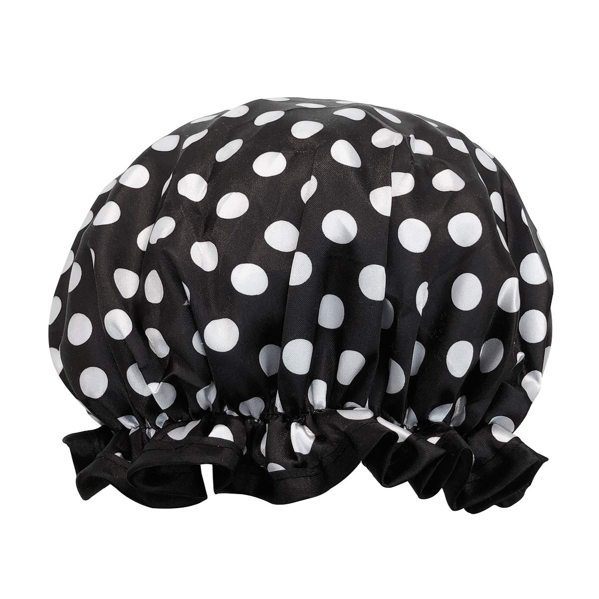 allydrew Reusable Women's Waterproof Shower Caps for Long Hair, Black and White Dots
