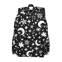 Black and White Stars and Moon Backpack Bookbag Laptop Backpacks Multipurpose Daypack for Boys Girls School Men Women Travel Hiking