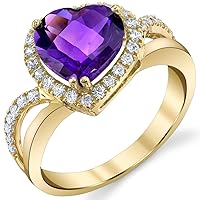 PEORA Amethyst Leaning Heart Ring for Women 14K Yellow Gold, Natural Gemstone, 2.25 Carats Heart Shape 9mm, Sizes 5 to 9