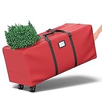 Christmas Tree Storage Bag 9Ft, PliMook Large Christmas Tree Storage Container, Waterproof Anti-Tear Heavy-Duty 600D Oxford Cloth Christmas Tree Storage Box 9FT with Handles(Red)