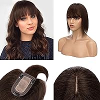 Hair Toppers for Women Real Human Hair, Hair Toppers for Women with Thinning Hair,100% Human Hair topper With Bangs,2.7 * 5.1in 150% Density Base Hair pieces for women 14 inch #2 Dark Brown
