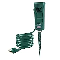 Outdoor Power Strip with Weatherproof Cover, 6 FT Extension Cord and 6-Outlet Yard Power Stake with ON/Off Switch, ETL Certified, Green