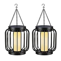Mlambert Solar Lantern Outdoor Waterproof, Hanging Solar Lights with Crystal Shining Effect, Decorative Light with Hook for Garden, Black, 2-Pack