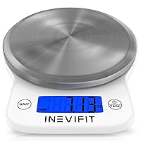 INEVIFIT Digital Kitchen Scale, Highly Accurate Multifunction Food Scale 13 lbs 6kgs Max, Clean Modern White with Premium Stainless Steel Finish. Includes Batteries