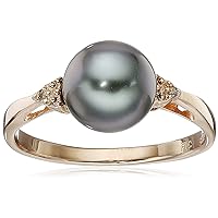 Amazon Collection Sterling Silver with Diamond 8-9mm Round Black Tahitian Cultured Pearl Ring