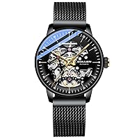SOLLEN Men's Skeleton Watch Automatic Mechanical Watch Minimalist Waterproof 3 ATM 30 Metres Men's Casual Watch with Stainless Steel Mesh Strap - 42 mm