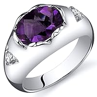 PEORA Amethyst Promise Ring in Sterling Silver, Designer Solitaire Oval Shape, 9x7mm, 1.50 Carats total, Comfort Fit, Sizes 5 to 9
