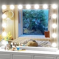 18 Extra Bulbs Vanity Mirror with Lights with USB & Type-C Charing, 32WX24L Tabletop Hollyhood Makeup Mirror, Lighted Vanity Mirror,3 Colors Modes,Touch Control,Metal Frame,White