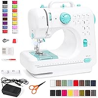 Best Choice Products Compact Sewing Machine, 42-Piece Beginners Kit, Multifunctional Portable 6V Beginner Sewing Machine w/ 12 Stitch Patterns, Light, Foot Pedal, Storage Drawer - Teal/White