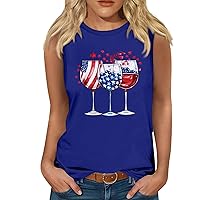 Fourth of July Womens Clothing Patriotic Tank Tops for Women 2024 Vintage American Flag Print Casual with Sleeveless Round Neck Cami Shirts Blue X-Large