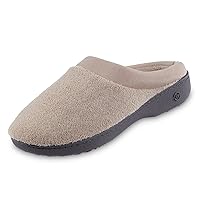 isotoner Women's Terry and Satin Slip on Cushioned Slipper with Memory Foam for Indoor/Outdoor Comfort Flat Sandals