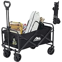 Foldable Utility Wagons Heavy Duty Folding Grocery Cart on Wheels, 200 lbs Capacity with Side Pockets for Garden, Shopping, Sporting and Beach Outdoor Use