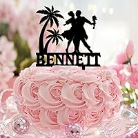 Beach Theme Mr & Mrs Cake Topper Tropical Engagement Script Font Cupcake Toppers Bride And Groom Love Themed Acrylic Black Bridal Shower Birthday Decor Decorative Gifts for Women Kids