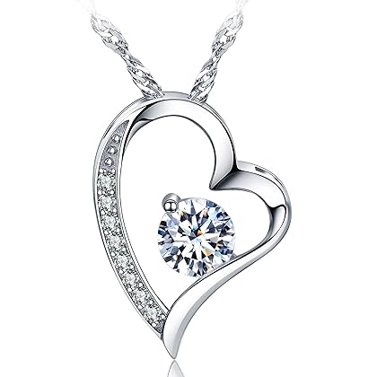 sephla Heart Necklace 14K White Gold Plated Round Cut Cubic Zirconia Forever Lover Heart Pendant Necklace for Women Girls