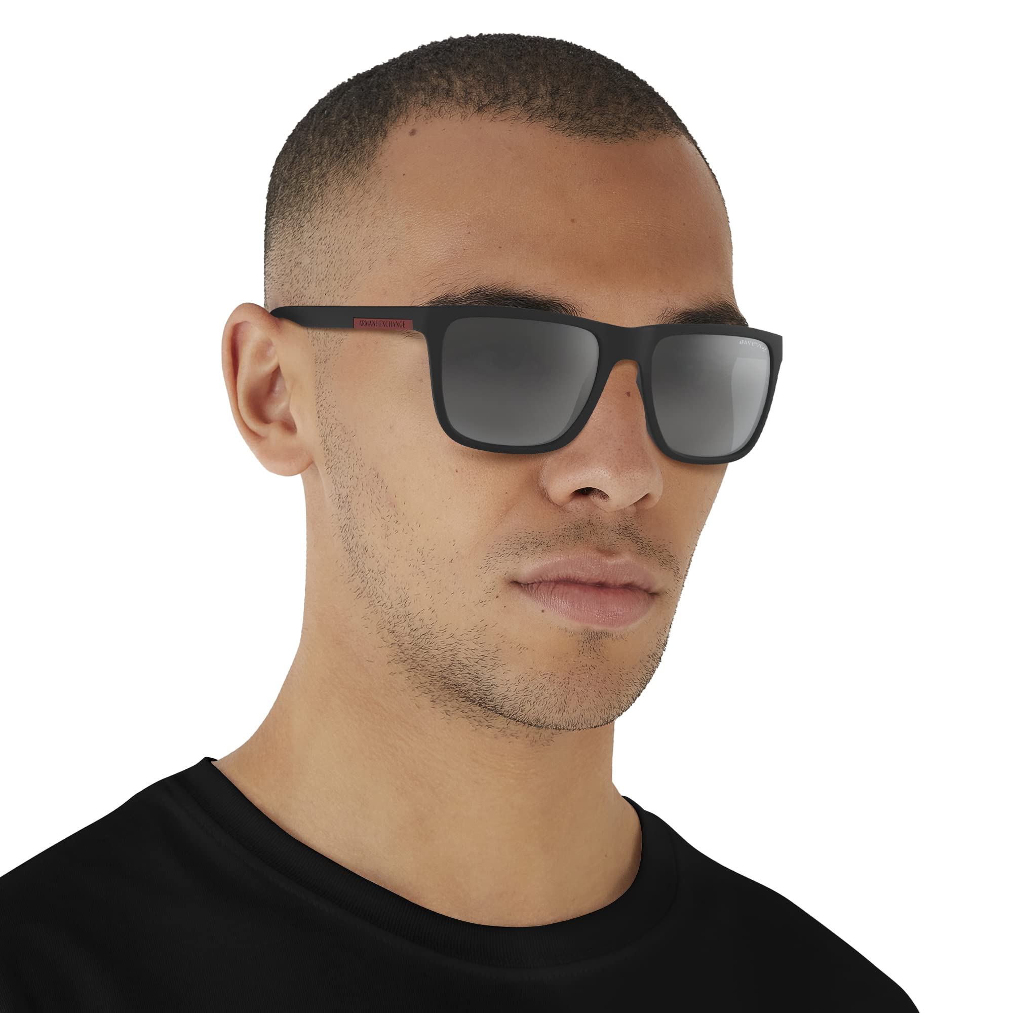 Armani Exchange Man Sunglasses Matte Black Frame, Mirror Black Lenses, 57MM