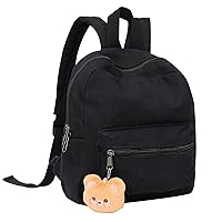 Girls Mini Backpack Purse for Boy Kids Teens Canvas Small Backpacks with Bear Pendant, Black