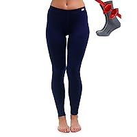 Merino Wool Base Layer Women Pants 100% Merino Wool Leggings Thermal Underwear Bottoms Light, Midweight + Wool Socks