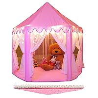 Save 22% on Monobeach Princess Tent Kids Castle Play Tent with Star Lights & Pink Kids Rug Toys for Children Indoor and Outdoor Games, 55