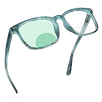 Bifocal Reading Glasses with Blue Light Blocking Lenses, Bifocal Reader for Women and Men, Vintage Square frame with Spring Hinge (+0.00/+1.25 magnification)