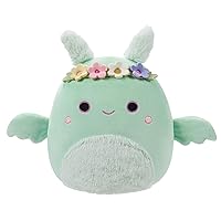 Squishmallows SQCR05395 7.5-Inch-Tove The Mint Green Mothman with Flower Crown and Fuzzy Belly, Multicolour