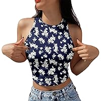 Summer Casual Tank Tops for Women Short Crewneck Comfortable Party Tops Printed Soft Trendy Comfy Cute Crop Tops