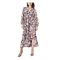 Bardot Womens Slitted Tie Long Sleeve V Neck Tea-Length Faux Wrap Dress